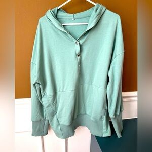 Women’s Mint Green Quarter Button Pullover Hoodie Sweatshirt Size Large Lounge